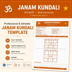 Janam Kundali North Indian Style – cover design, editable Word & PDF template